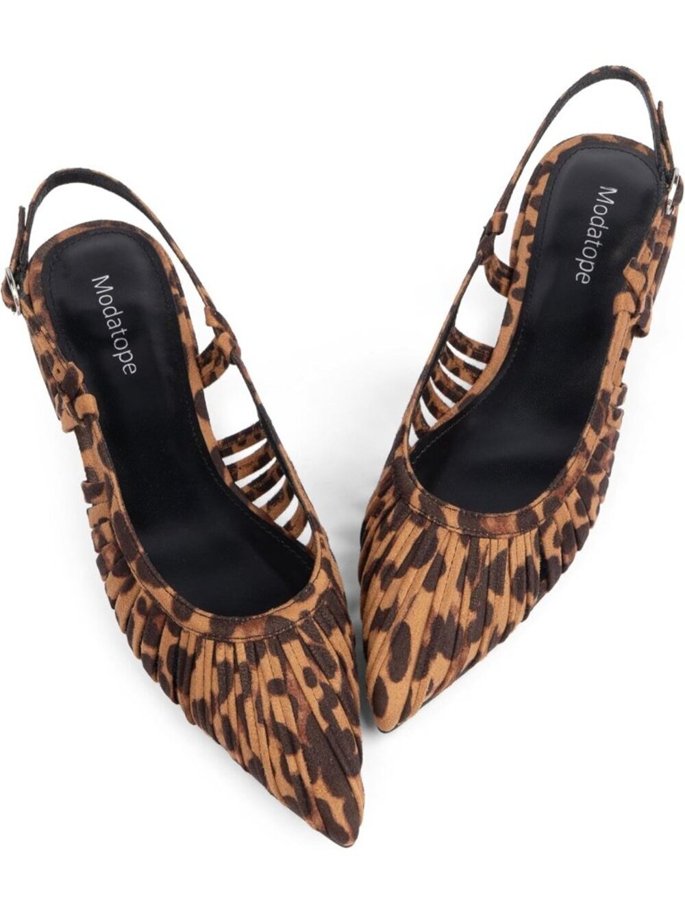 Women's Suede Leopard Slingback Flats Pointed Toe Classic Sandals Buckle Shoes